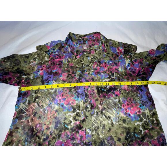 J. Jill Floral Semi-Sheer Blouse - Size M -‎ Vibrant! - Picture 5 of 9